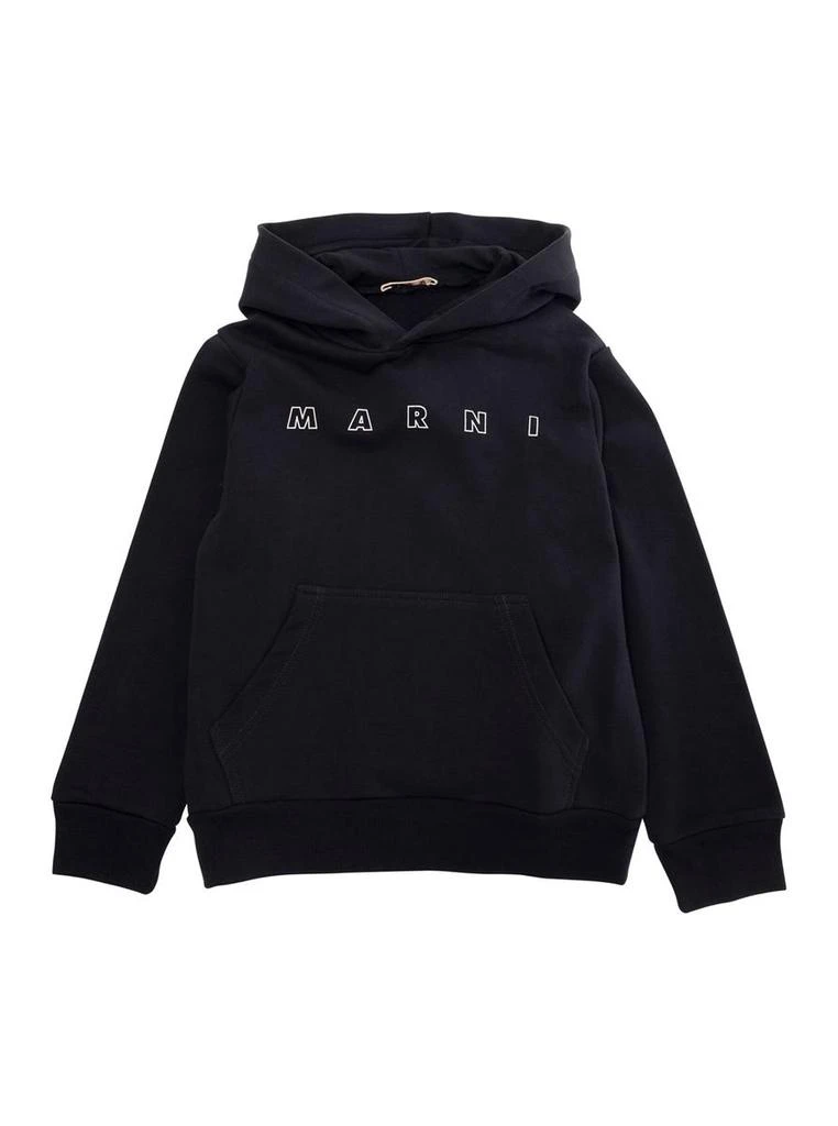 Marni Black Hoodie With Logo Lettering On The Front In Cotton Boy 1
