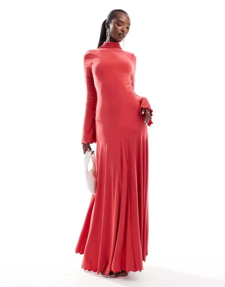navy blue dress for baby girl ASOS DESIGN high neck long sleeve a-line maxi dress in coral – On Sale Now  with Up to 20% Off