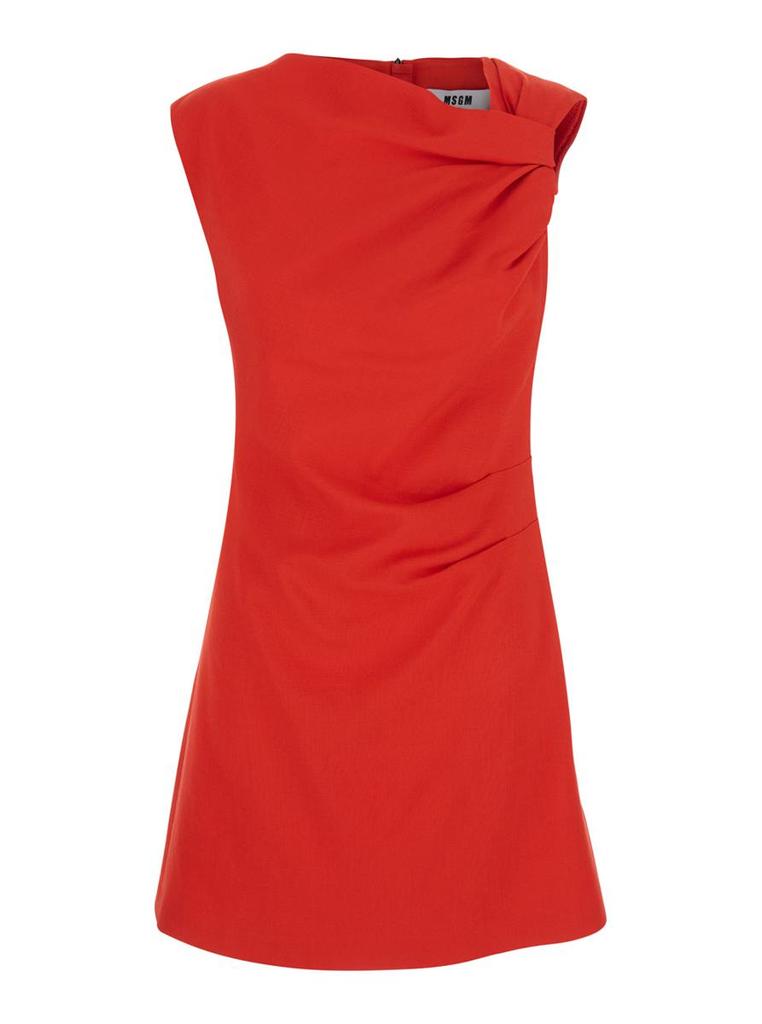 MSGM Red Dress With Ruches Details In Viscose Blend Woman