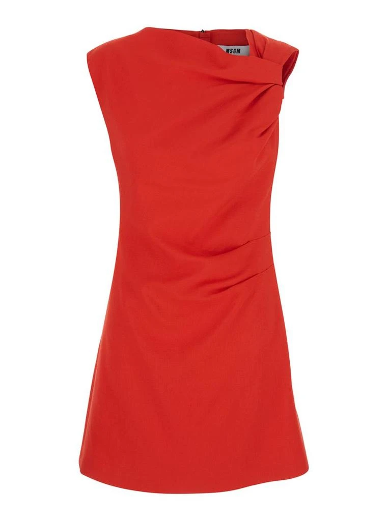 Msgm Red Dress With Ruches Details In Viscose Blend Woman 1