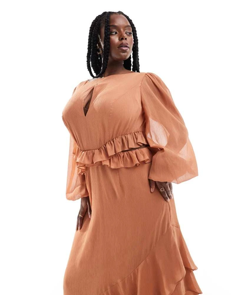 Pretty Lavish Curve Pretty Lavish Curve cut-out ruffle maxi dress in sienna brown 4