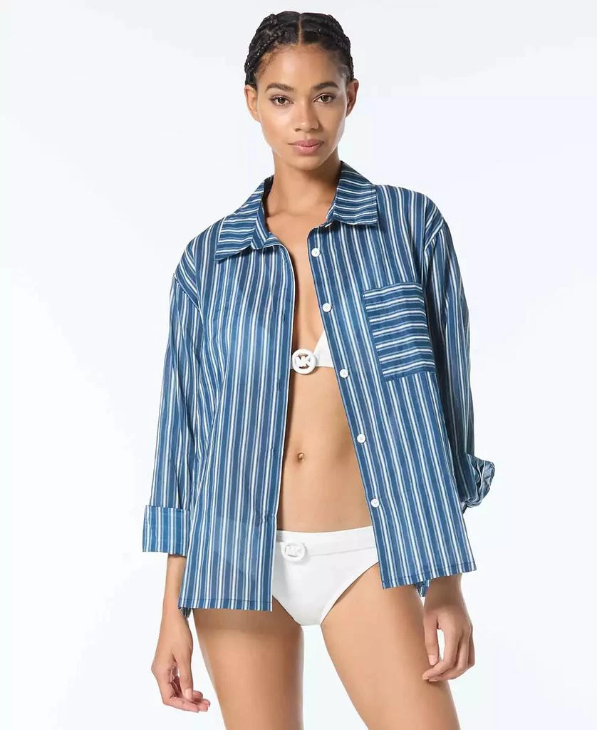 Michael Kors Women
s Striped Cover-Up Swim Shirt 2