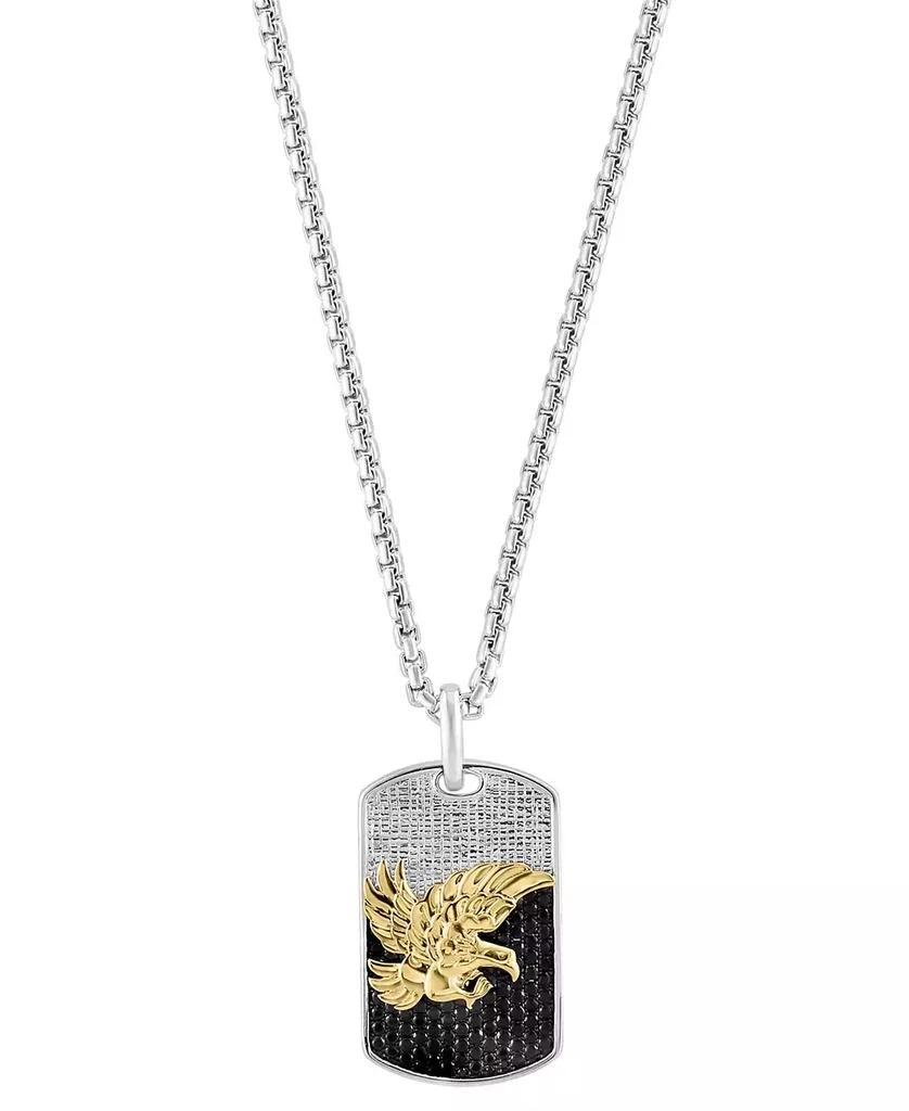 Effy EFFY® Men's Black Spinel Eagle Dog Tag 22" Pendant Necklace (1-5/8 ct. t.w.) in Sterling Silver & Gold-Plate 1