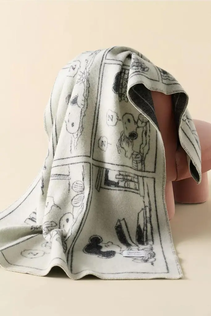 Maison Deux Maison Deux X Peanuts ZZZ Comic Strip Wool Fleece Throw Blanket