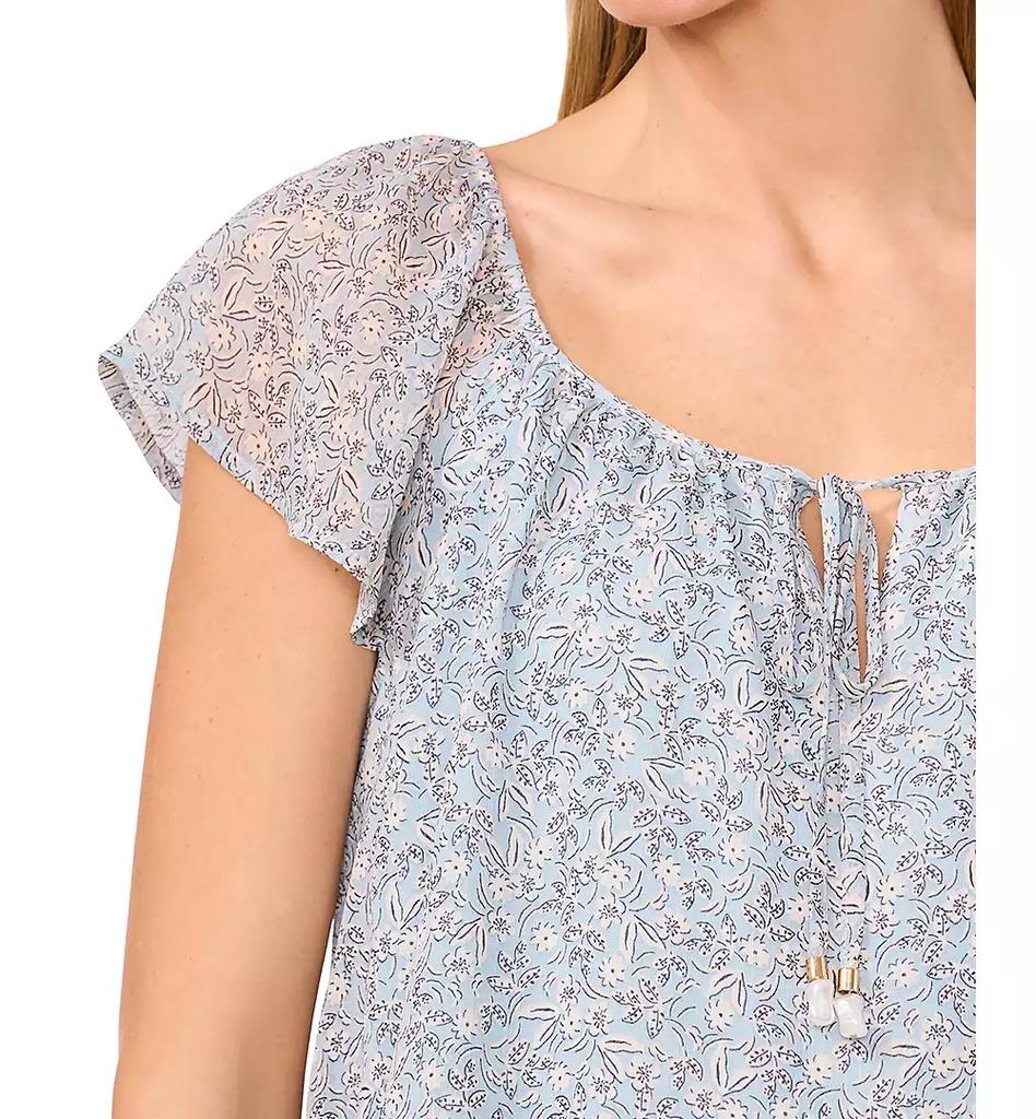 CeCe Women's Printed Flutter-Sleeve Top