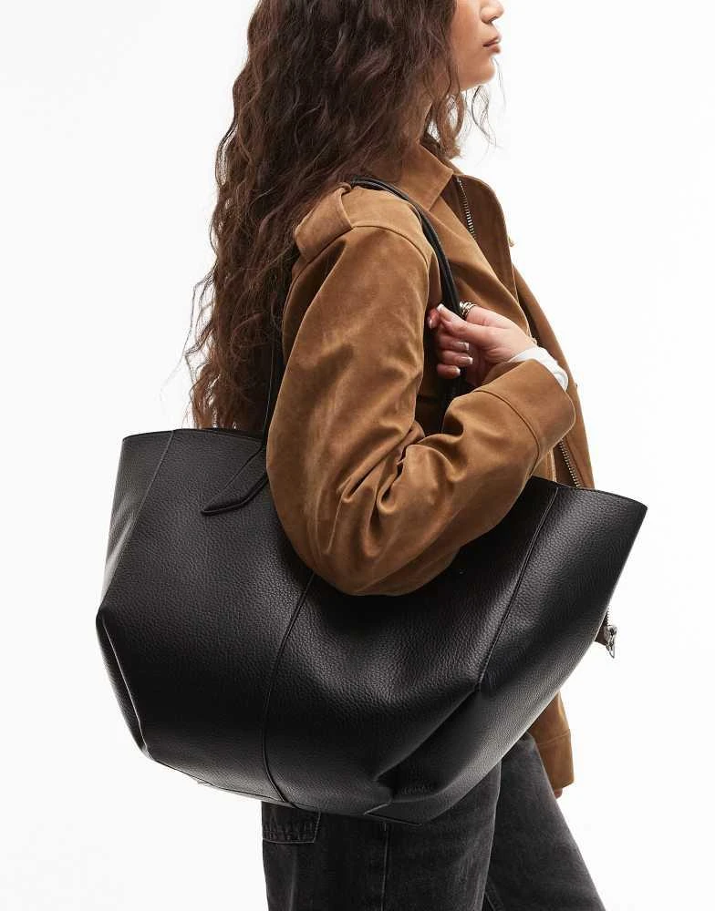 ASOS ASOS DESIGN textured tote bag with pinched corners in black 3