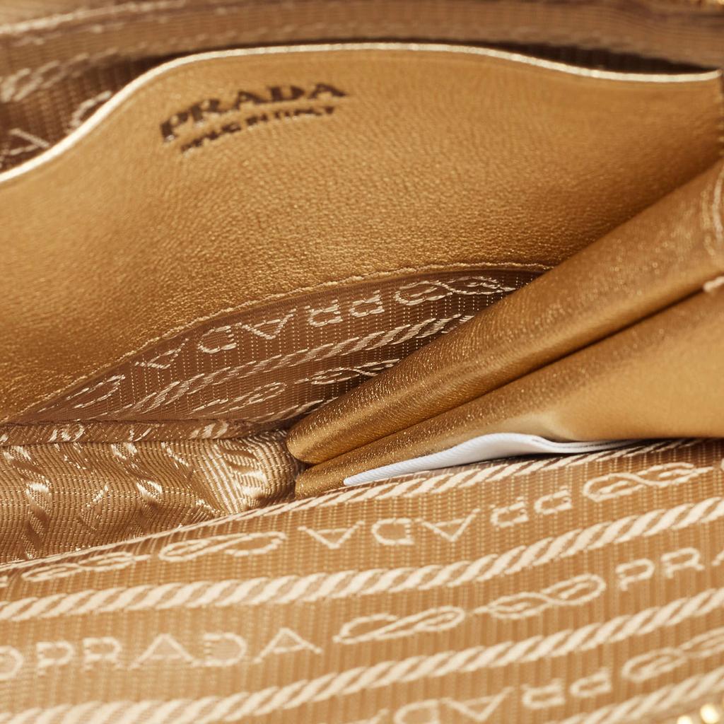 Prada Prada Gold Leather and Satin Crystal Embellished Mini