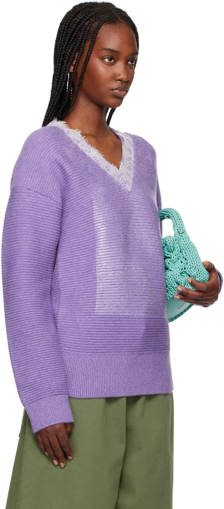 JW Anderson Purple V-Neck Lace Trim Sweater 2