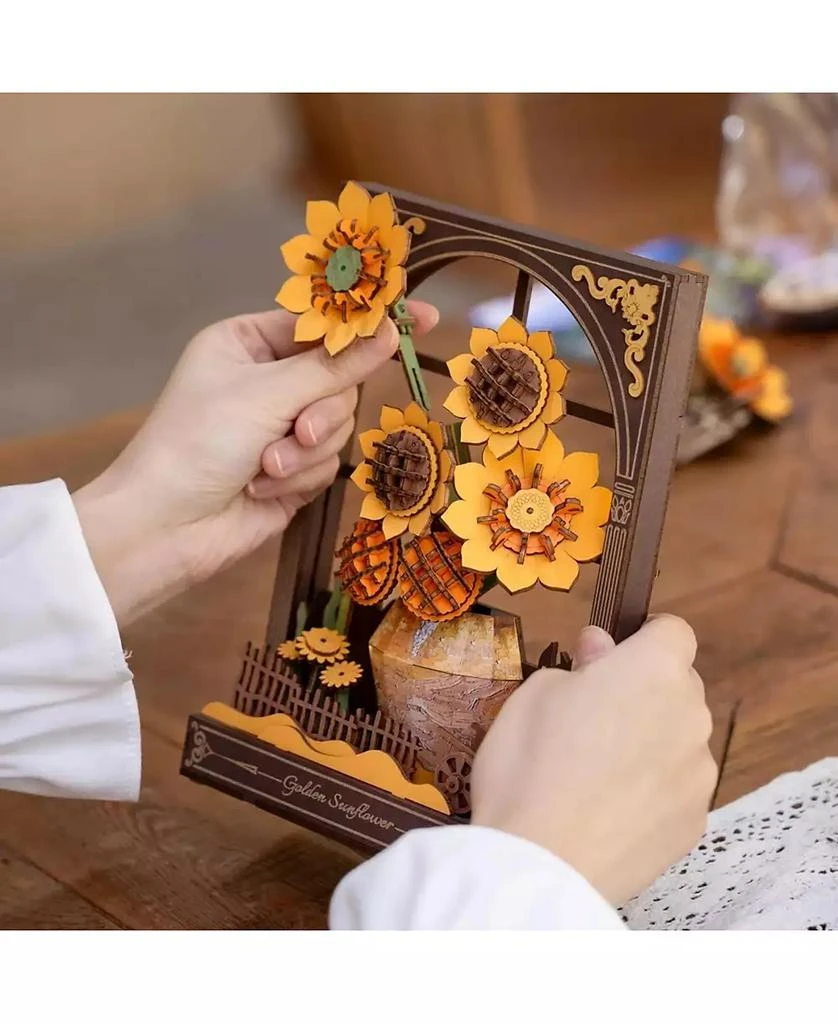 Robotime 3D Puzzles Wooden Puzzle Glittering Golden Sunflower Wall Art Home Decor Home Decor Unique Holiday Gifts for Adult Yellow 3