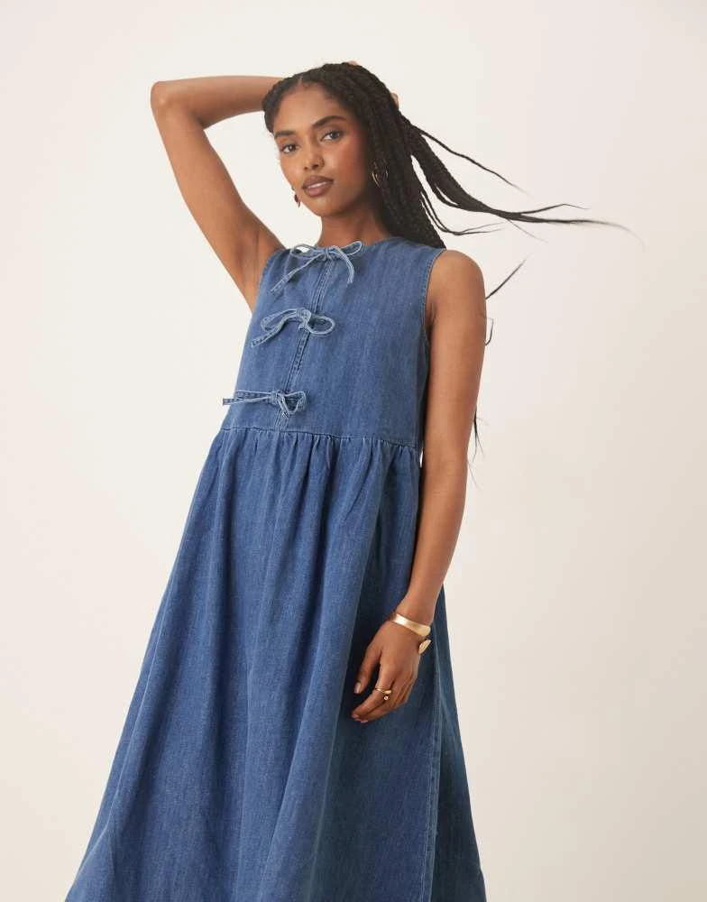 Nobody's Child Nobody's Child Eden sleeveless denim midi dress in mid blue 1