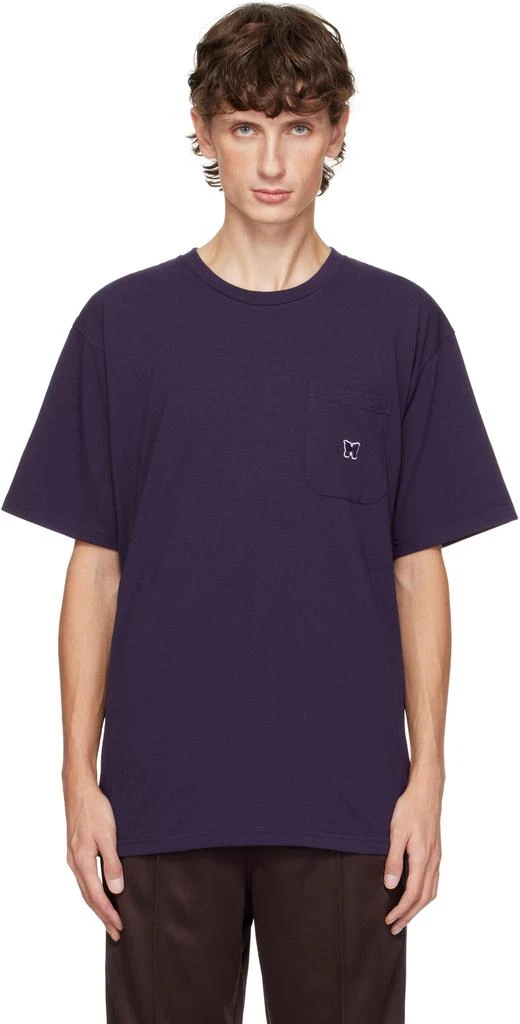 Needles Purple Embroidered-Logo T-shirt 1