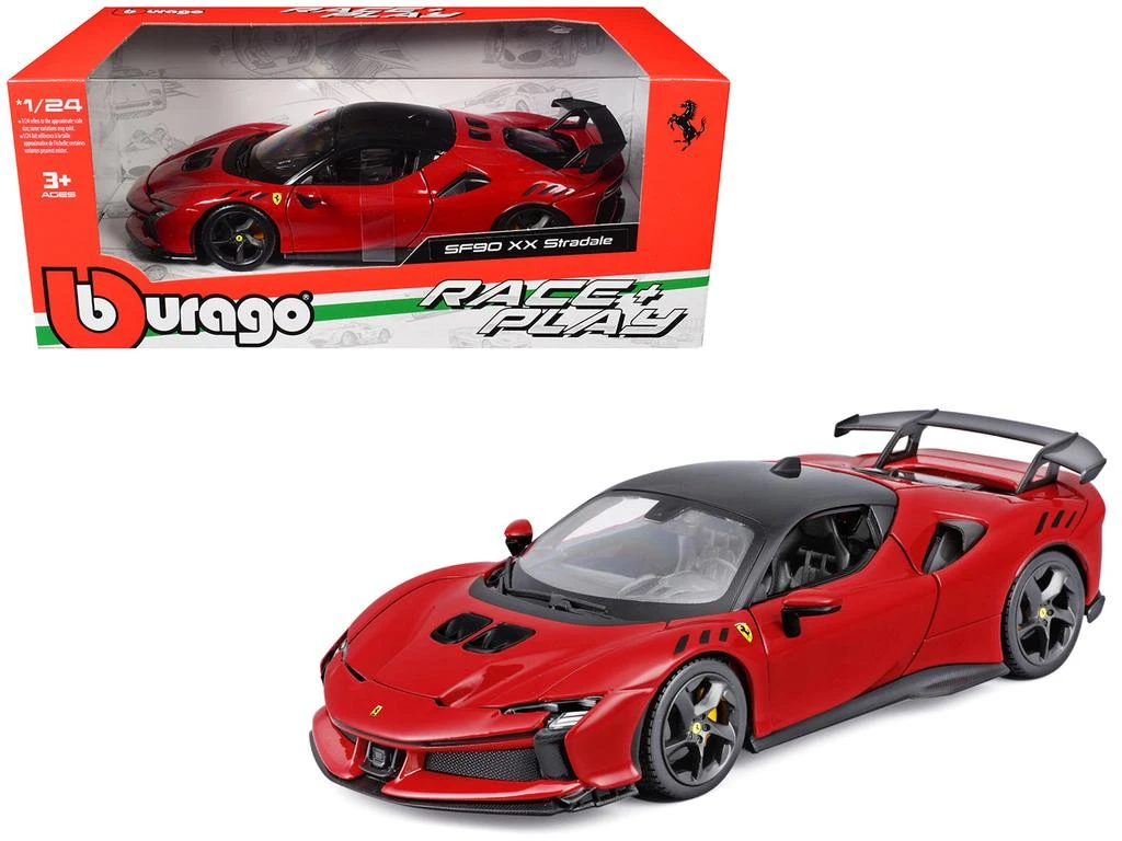 Bburago Ferrari SF90 XX Stradale Red with Black Top "Race and Play" Series 1/24 Diecast Model Car by