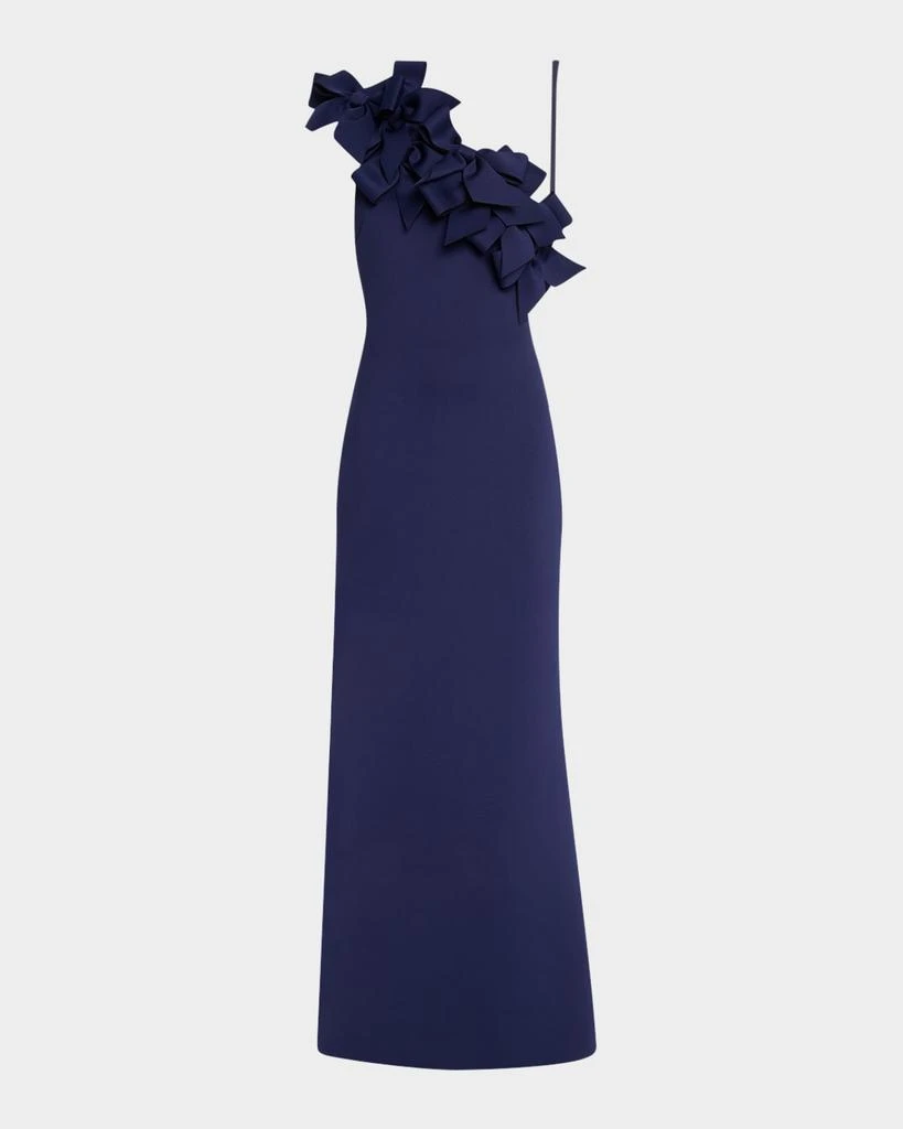 Badgley Mischka One-Shoulder Bow Ruffle Scuba Gown - Dresses & Skirts -  Free Shipping - BeyondStyle