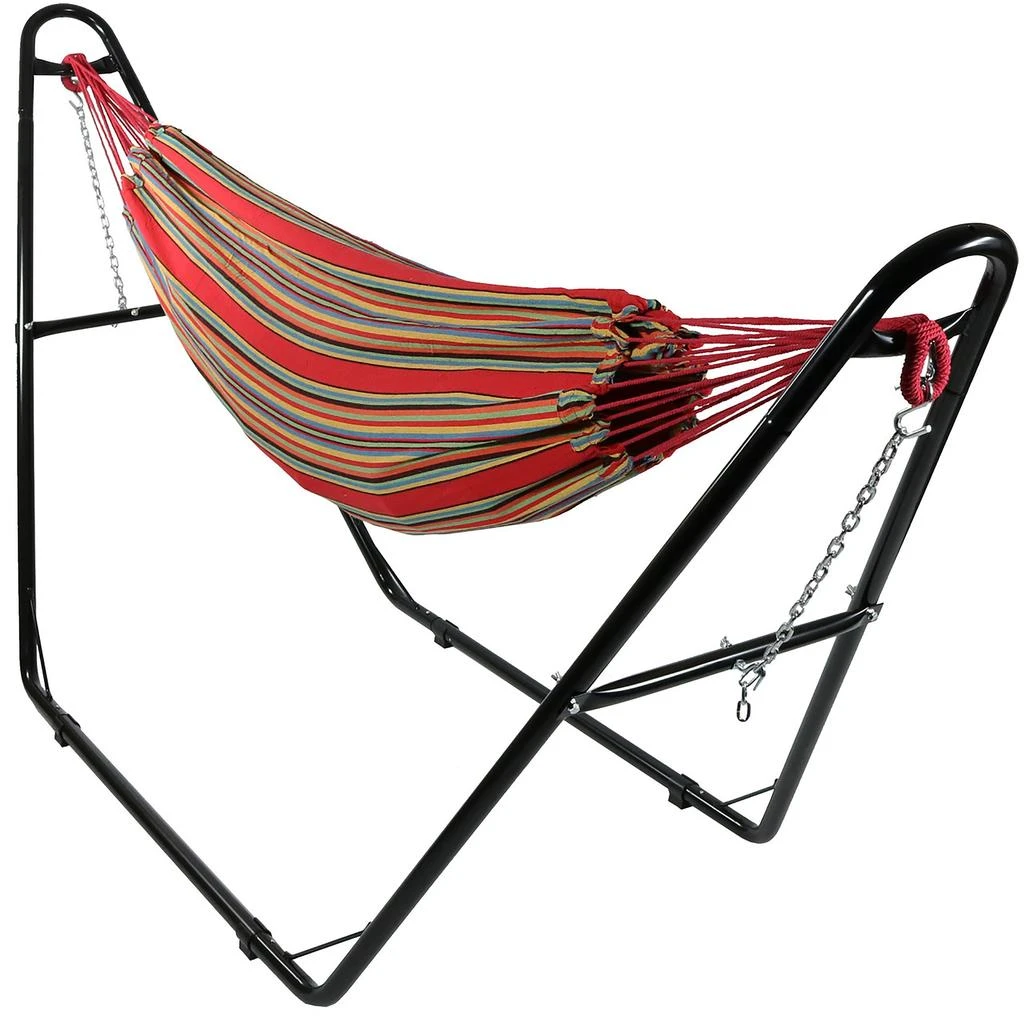Sunnydaze Large Double Brazilian Hammock with Universal Stand - 450 lb Weight Capacity 1