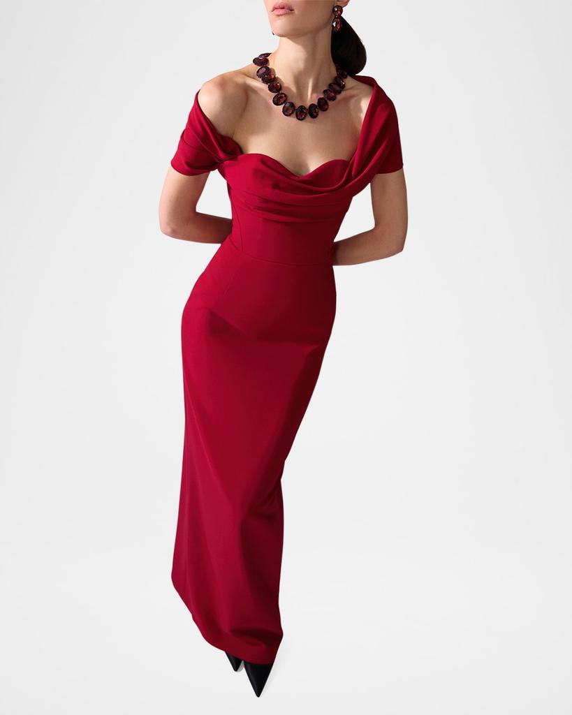 メゾンセロン　off shoulder drape dress Draped Off-Shoulder Column Gown – On Sale Now with Up to 70