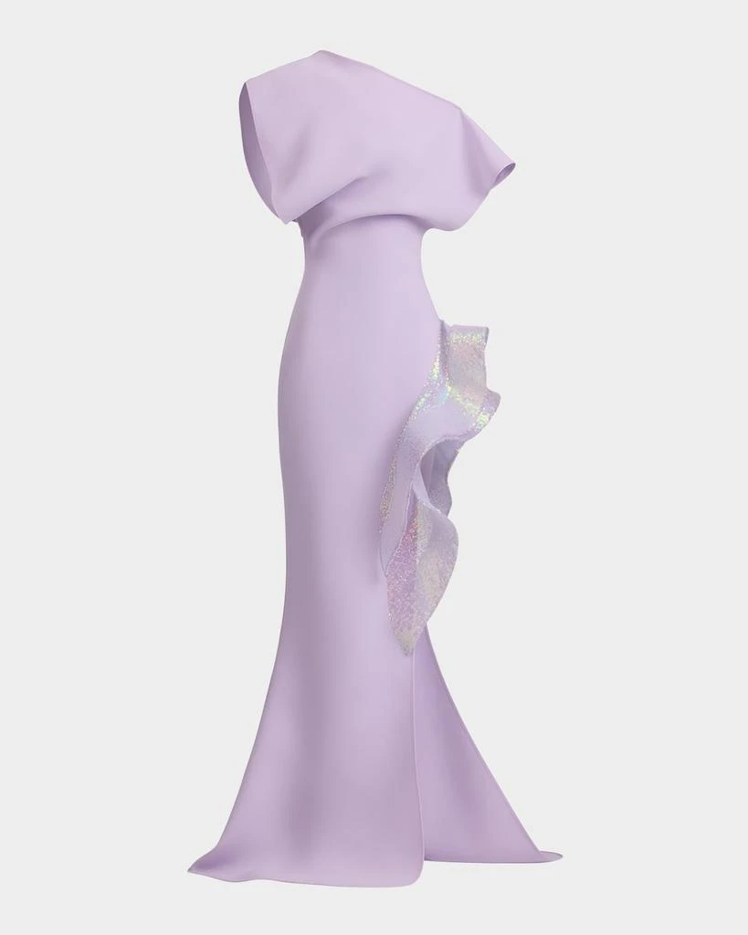 Maticevski Wishing Sequined-Ruffle Slit One-Shoulder Gown 1