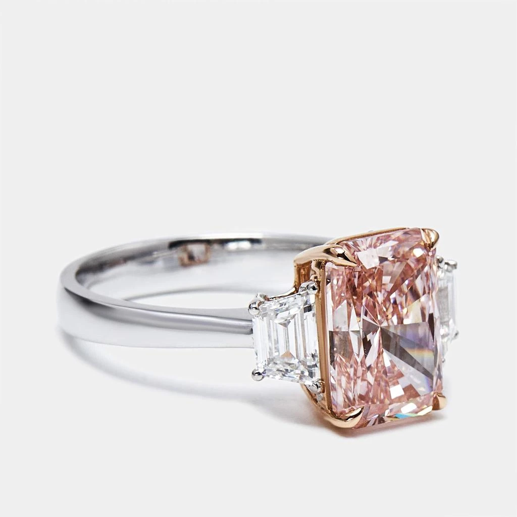 The Diamond Edit 3.70 cts Pink Radiant Cut and Baguette 18k Two Tone Gold Lab Grown Diamonds Ring Size 52 5
