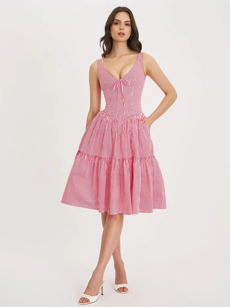 Miss Circle Women Oceana Red Candy Stripe Drop Waist Midi Dress - Dresses &  Skirts - BeyondStyle
