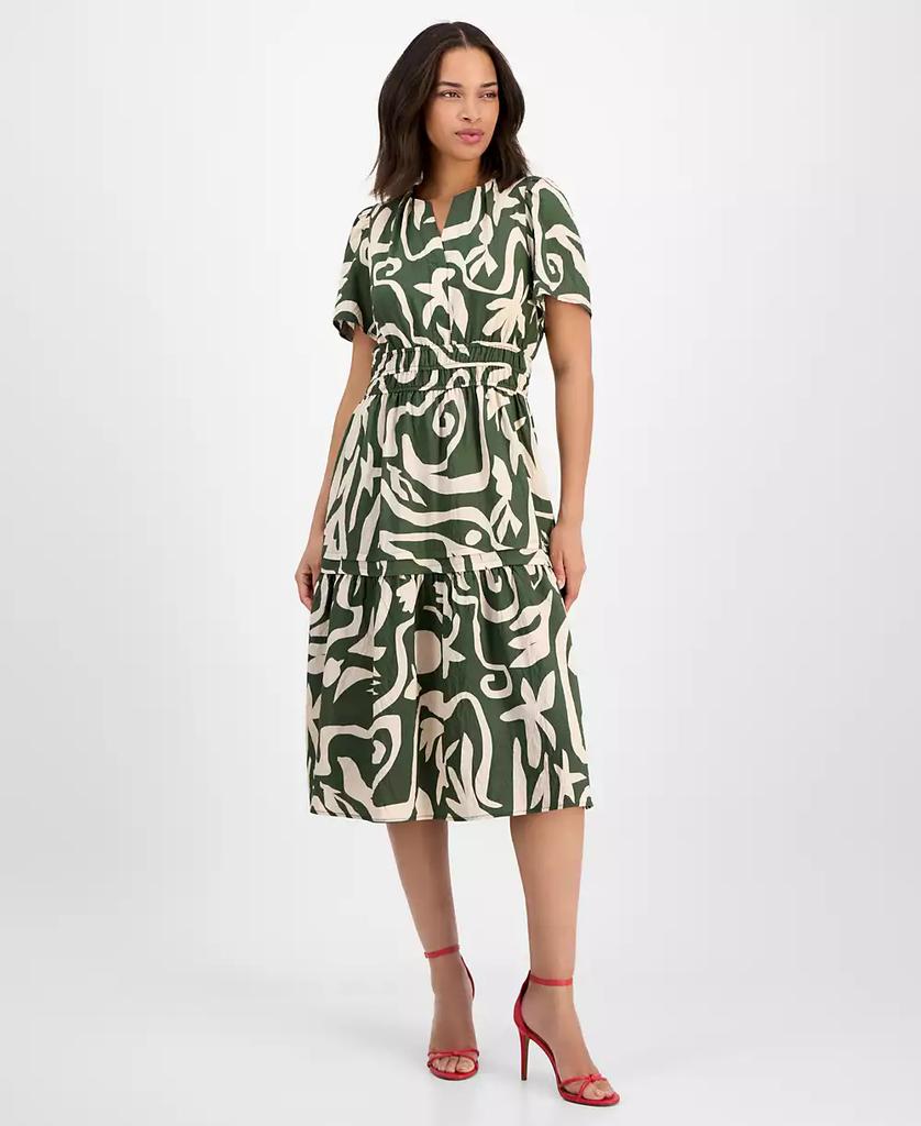Robbie Bee Women's Printed Smocked-Waist Midi Dress