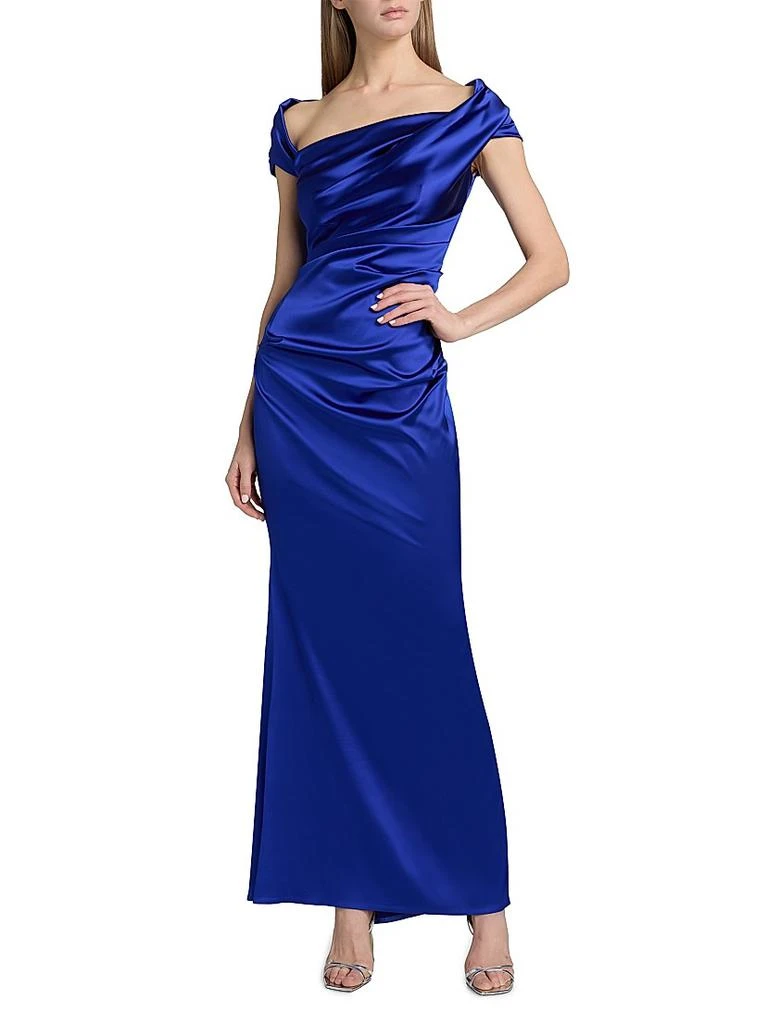 Talbot Runhof Draped Satin Asymmetric Sheath Gown 3