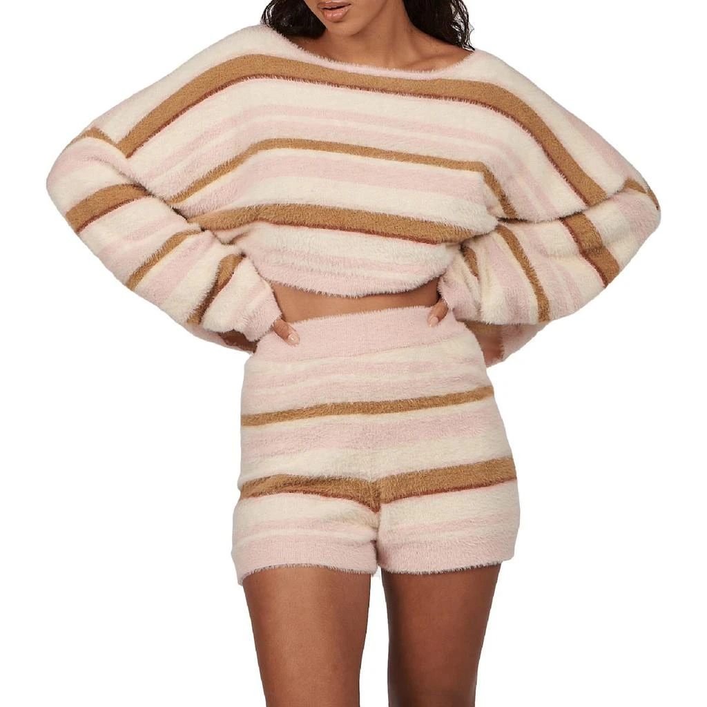 Charlie Holiday Tellow Knit Womens Striped Crop Pullover Sweater 3