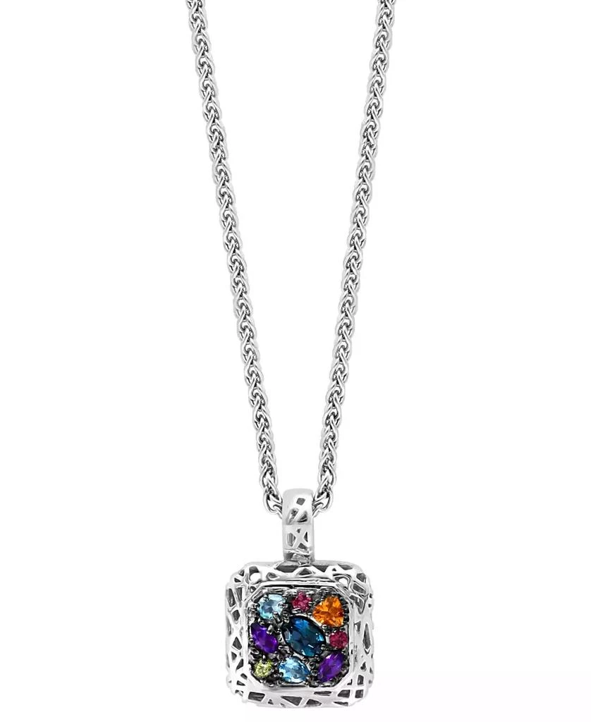 Effy EFFY® Multi-Gemstone Cluster Framed 18" Pendant Necklace (1-1/2 ct. t.w.) in Sterling Silver 1