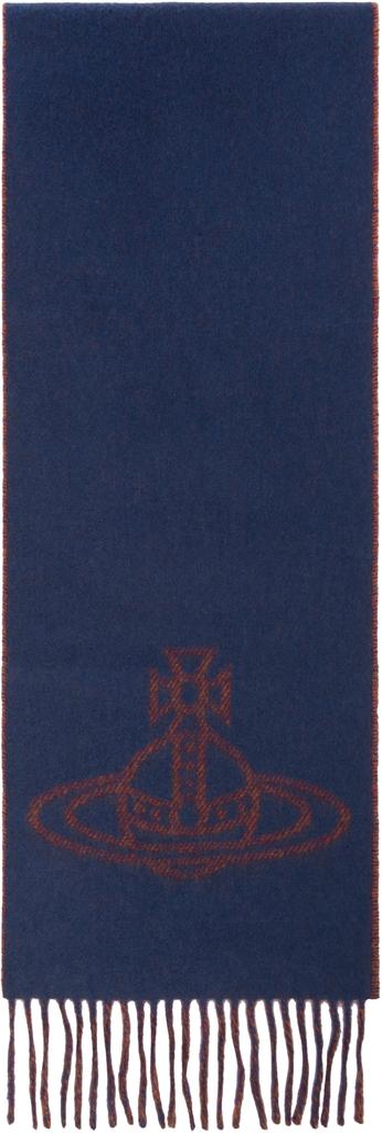 Vivienne Westwood Navy & Orange Single Orb Double Scarf