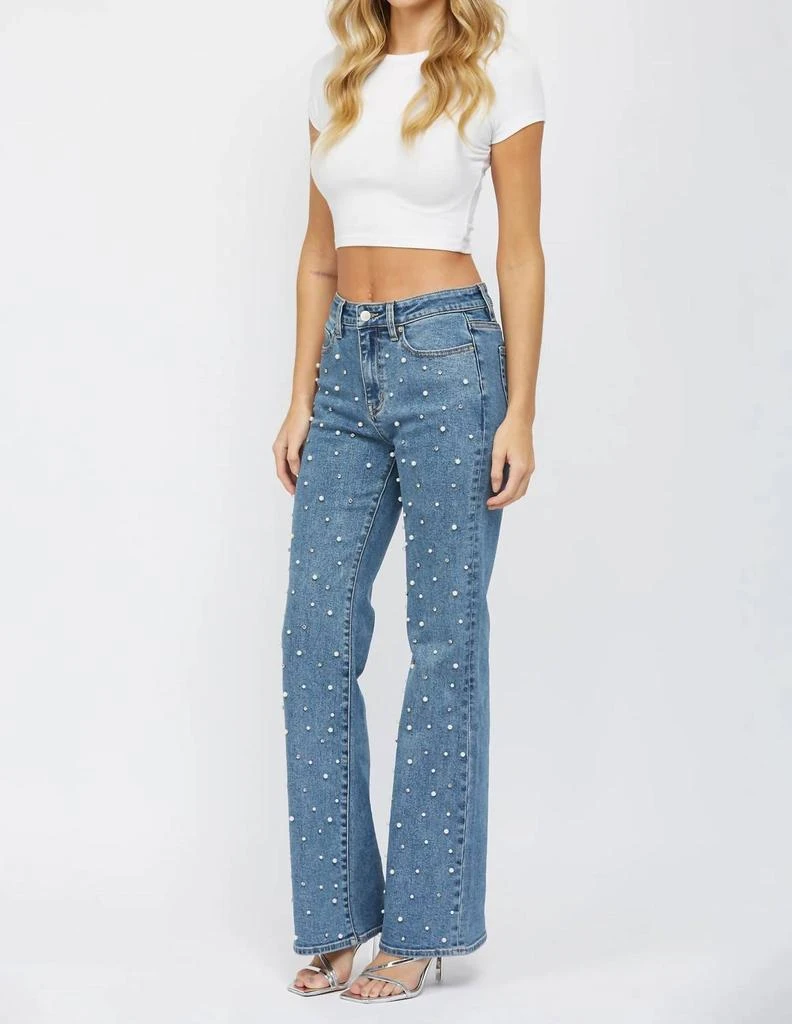 mica denim Mica Denim - High Rise Wide Leg Jeans With Pearl Embellishment 2