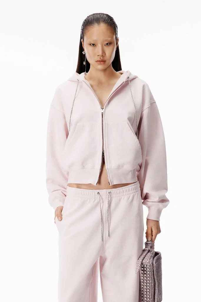 Alexander Wang Crystal Hotfix Drawcord Zip-Up Hoodie