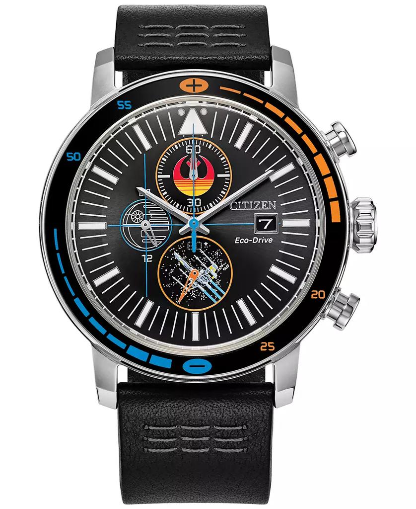 Citizen Eco-Drive Men's Chronograph Star Wars Rebel Starfighter Black Leather Strap Watch 44mm Box Set
