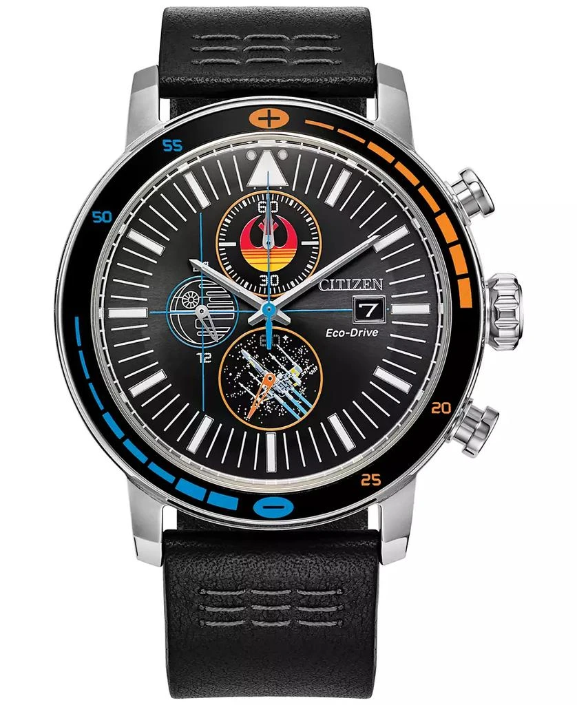 Citizen Eco-Drive Men's Chronograph Star Wars Rebel Starfighter Black Leather Strap Watch 44mm Box Set 1