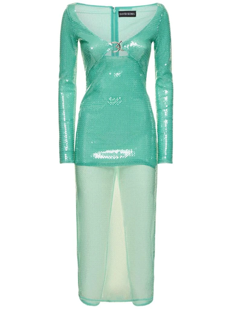 David Koma Logo Buckle Sequined Midi Dress 1