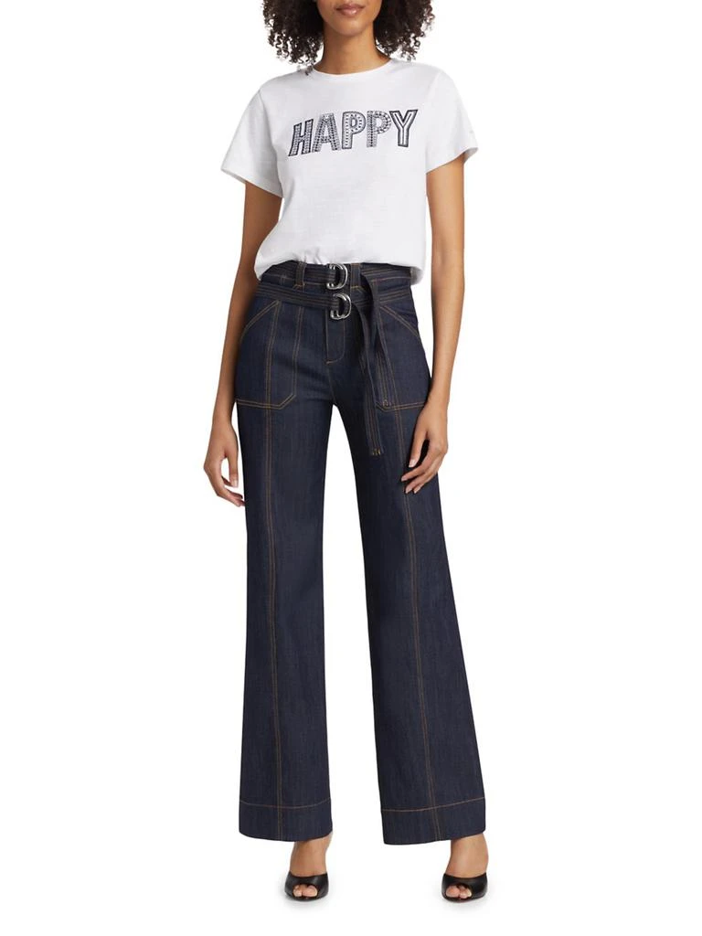 Cinq à Sept Embroidered "Happy" Cotton T-Shirt 2