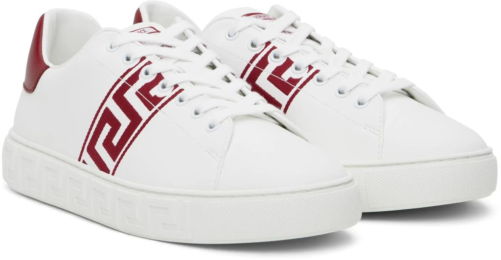 Versace White & Red Embroidered Greca Sneakers 4