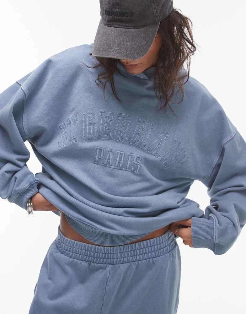 Topshop Topshop co-ord graphic St Germain oversized hoodie in blue 2
