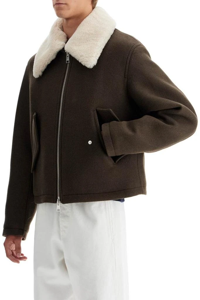 AMI boxy shearling jacket with collar 4