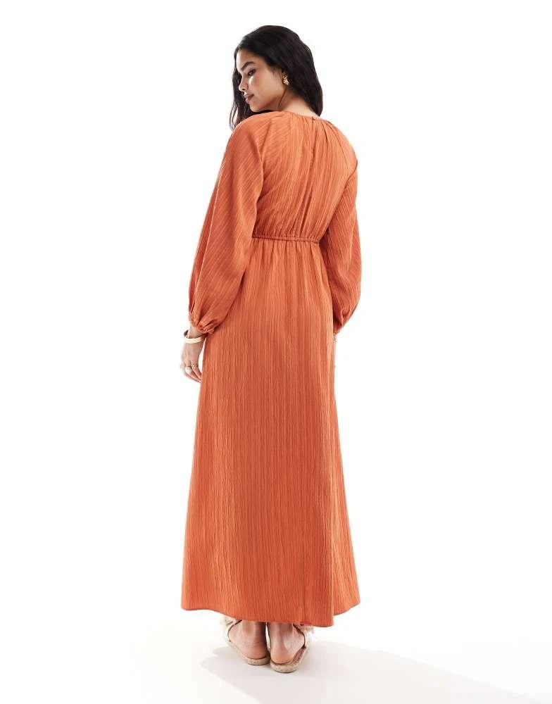 ASOS ASOS DESIGN raglan sleeve belt detail crinkle maxi dress in rust 3