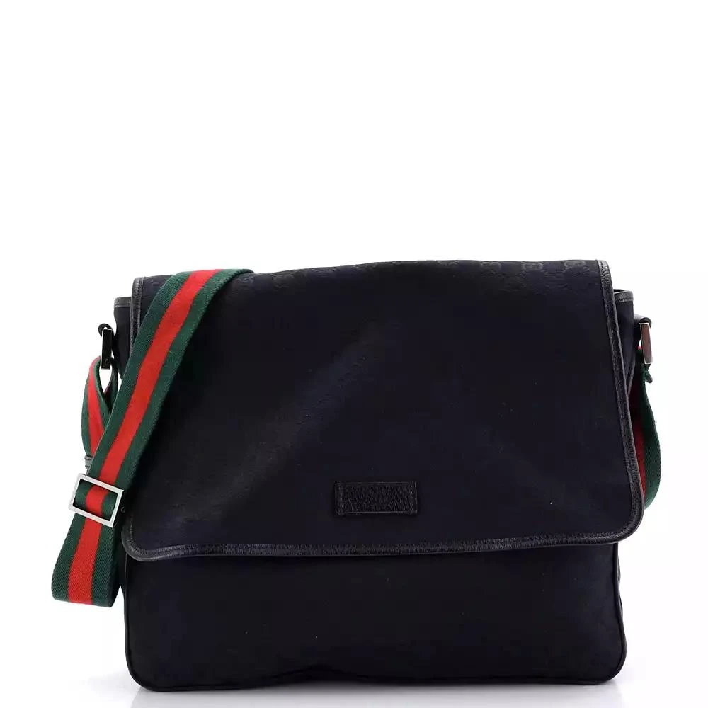Pre-Owned Gucci Medium Web Strap Flap Messenger GG Canvas