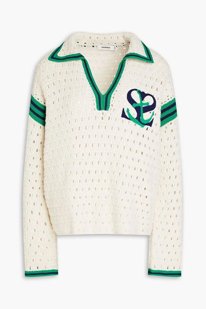 SANDRO Nicolas embroidered crocheted wool polo sweater 1
