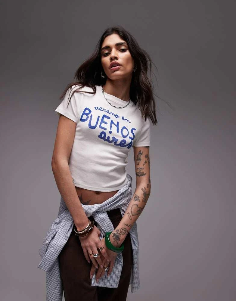 Topshop Topshop graphic Buenos Aires baby tee in ivory 1