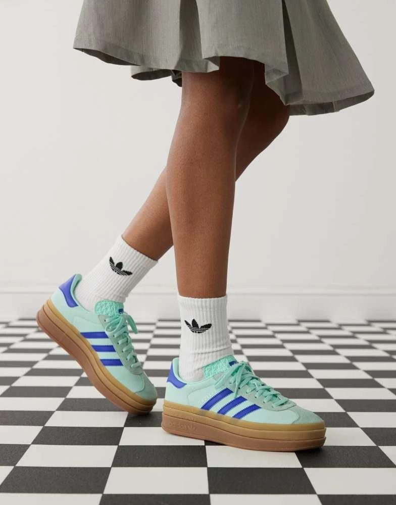 Adidas adidas Originals Gazelle Bold platform trainers in mint and blue 5