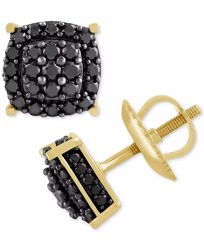 Men's Black Diamond Halo Cluster Screw Back Stud Earrings (1 ct