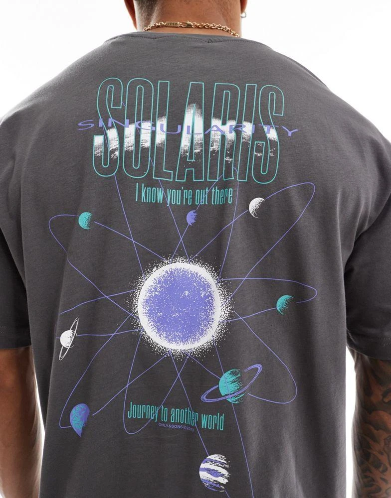 Only & Sons ONLY & SONS oversized t-shirt with solaris back print in grey 3