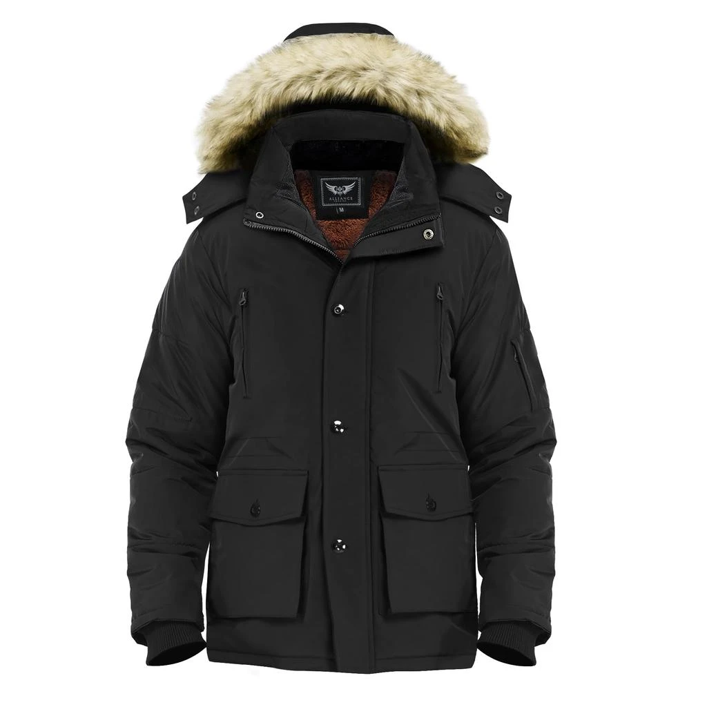 RongYue Men
s Winter Thicken Coat Warm Faux Fur Lined Padded Puffer Parka Jacket with Removable Hood