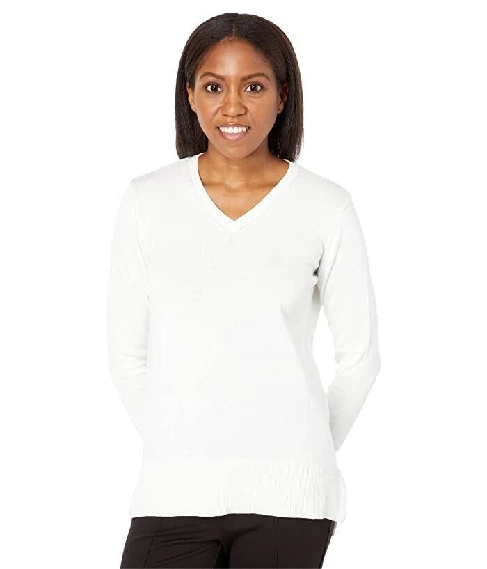Lisette L Montreal Ellie Sweater Women XS White Cotton V-Neck Long Sleeve ERK589 1