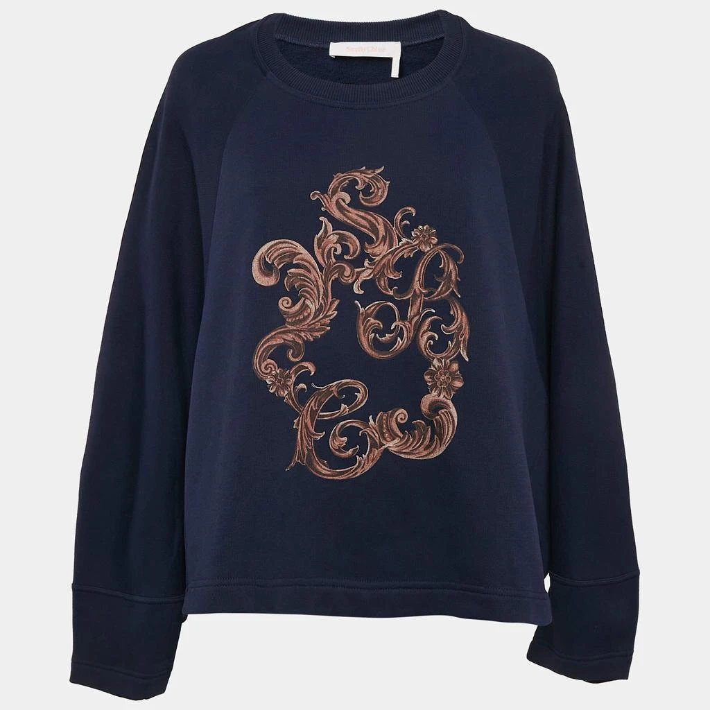 See by Chloé See by Chloe Blue Printed Cotton Knit Stormy Night Sweatshirt L 1