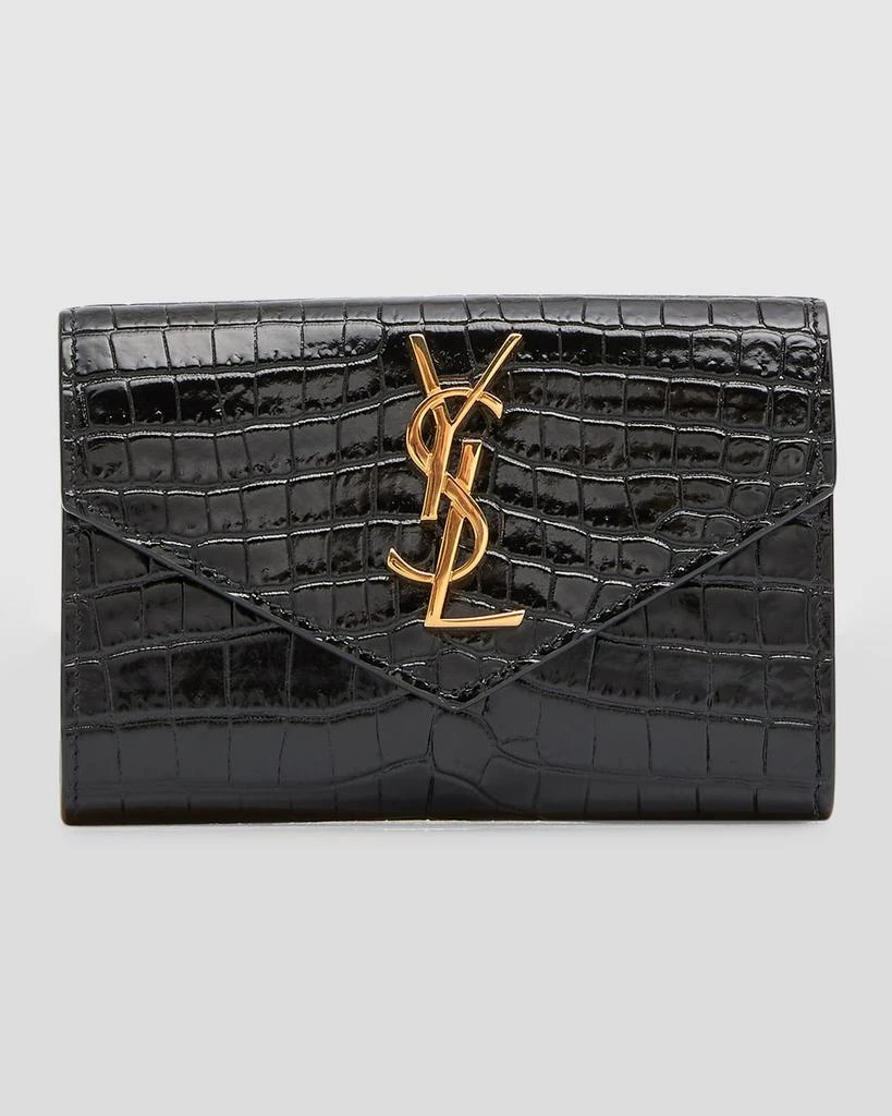 Yves Saint Laurent YSL Monogram Small Wallet on Chain in Croc-Embossed Leather 1
