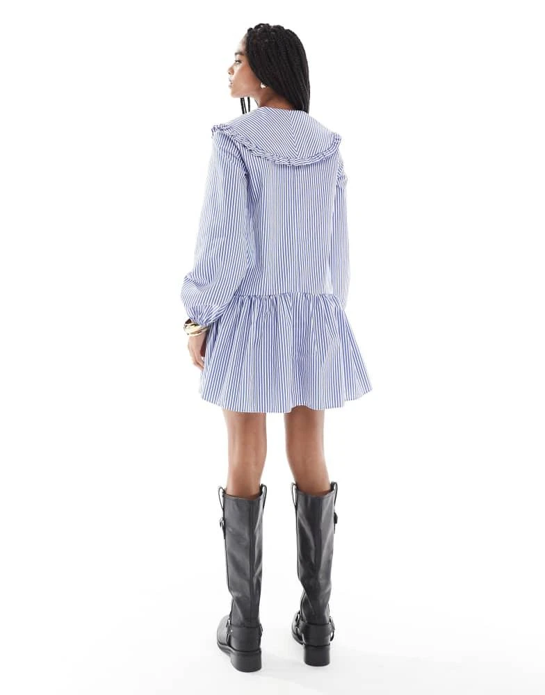 Miss Selfridge Miss Selfridge stripe oversized collar smock dress in blue stripe 3