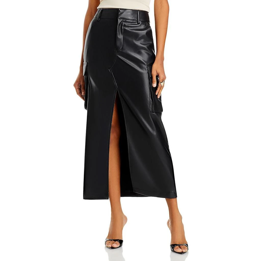 Avec Les Filles Womens Faux Leather Cargo Maxi Skirt 3