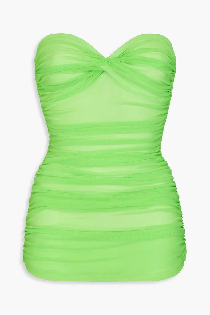 Norma Kamali Walter Mio ruched neon stretch-tulle bandeau swimsuit 1